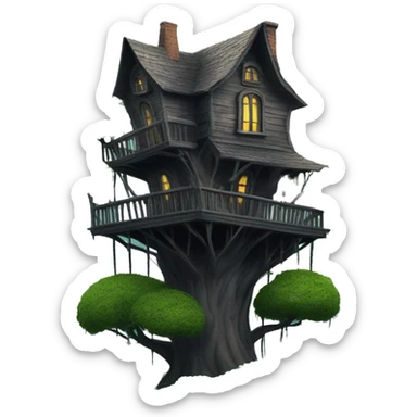 Fantastic haunted Addams tree house overgrown on a hill  sticker