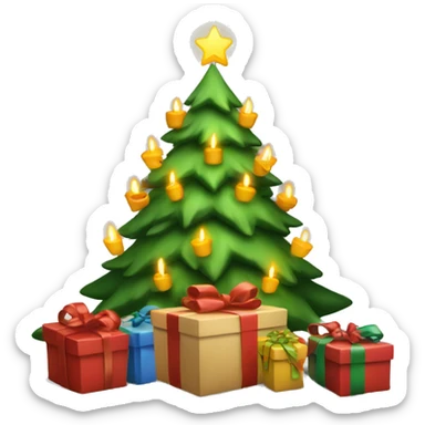 Christmas tree with candles on it and presents under it  sticker