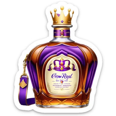 Crown Royal whisky bottle with purple bag sticker