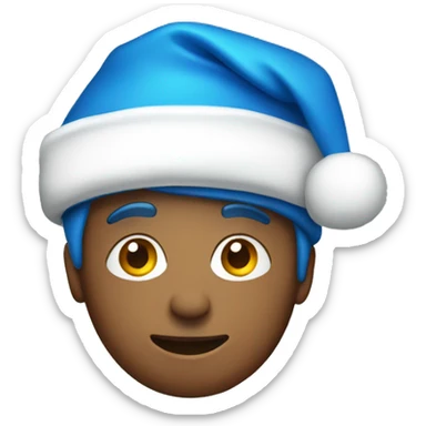 Person wearing a blue santa hat sticker