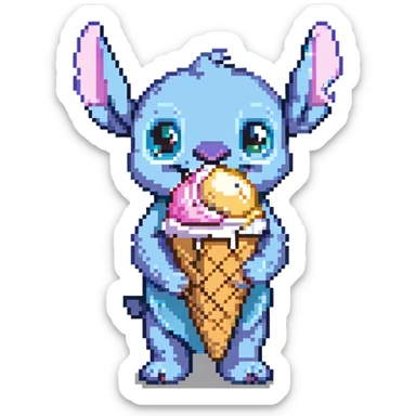 Stitch from Lilo & Stitch holding an ice cream cone sticker