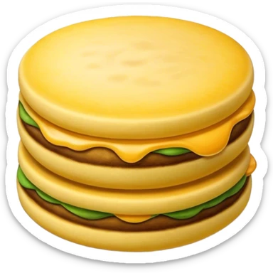 Cinematic Realistic Arepas Dish Emoji, depicted as golden cornmeal cakes filled with savory ingredients rendered with lifelike textures and warm, inviting lighting. sticker