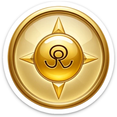 Una etiqueta de producto dorada en forma de sello con las iniciales 'RA', rodeada por una luz brillante. Fondo crema. Estilo: lujo minimalista, fotorrealista. sticker