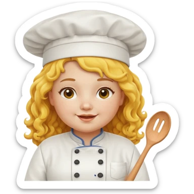 chuppy girl, yellow Long curly hair, happy, wearing chef uniform and chef hat sticker