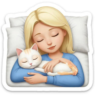 blonde girl sleeping with white cat sticker