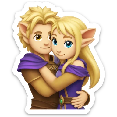 A lion and a blonde elf mage hugging sticker
