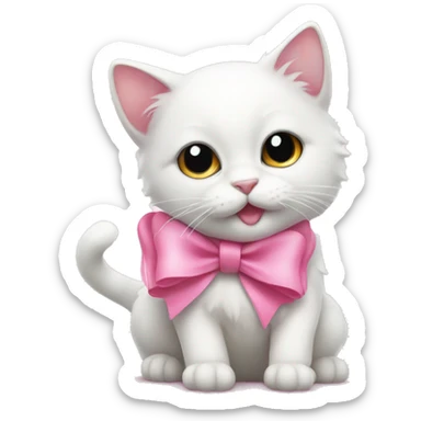 Cute white cat with a pink bow sticker