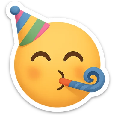 yellow face with party horn emoji, digital illustration, no background sticker