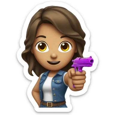 Brown hair girl pointing water gun at camera  sticker