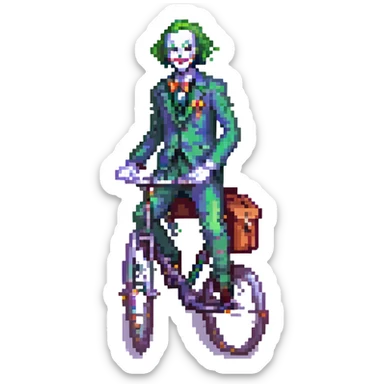 A teacher riding a bike with a joker-like aura sticker