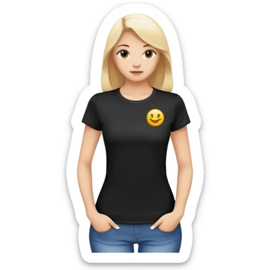 black t-shirt with round neck and short sleeves, women's fitted style, only the clothing item, plain white background sticker