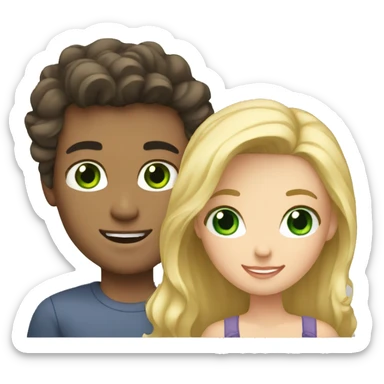 blonde guy with blue eyes with dark haired girl with green eyes sticker