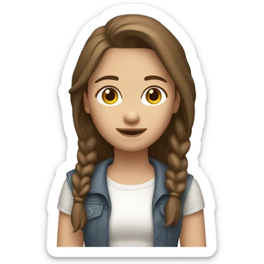 Create a 3D emoji-style of a young woman with brown hair in mullet style, fair skin, and wearing neutral-colored clothing. She should have a friendly and confident expression. brackgorund white sticker