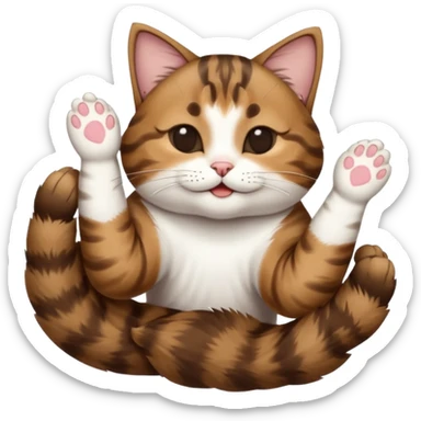 dark brown tabby and white cat in funny positions upside down with eyes closed sticker