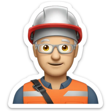 Industrial professional senior mechanical fitter working with a helmet red and red clothing sticker