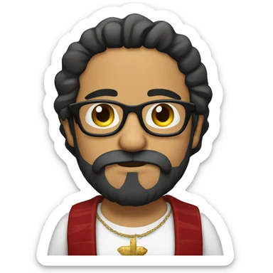 Mexican man with beard and glasses and cross necklace picking his nose sticker