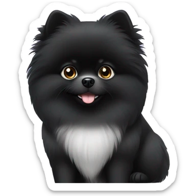 A black pomeranian with a white breast and white eyebrows sticker