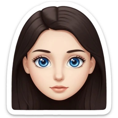 long dark brown hair with big blue eyes and long dark eyelashes round face sticker