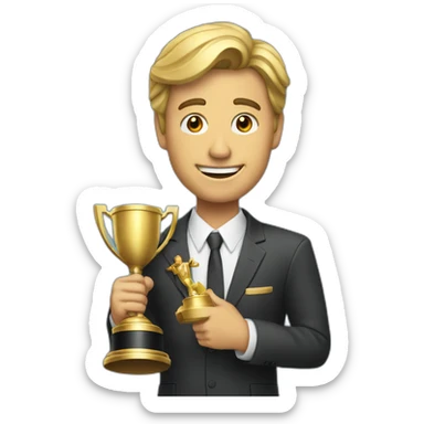 television game show host holding a trophy sticker