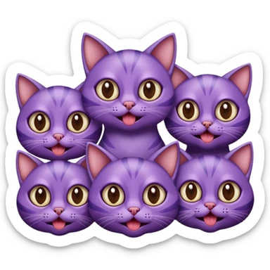 A bunch of purple cats with huge eyes smelly lines and their massive brown tongues out sticker