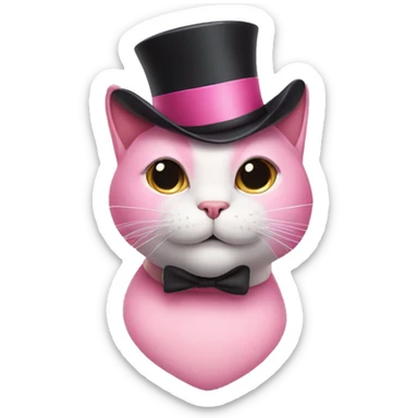 a pink cat with a moustache and a top hat sticker