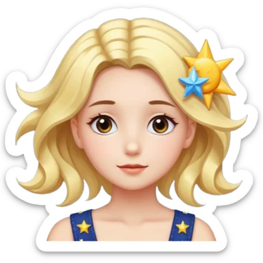 An Emoji of girl, who can be described by three words: sun, moo, star sticker