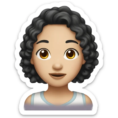 asian girl with black curly hair sticker