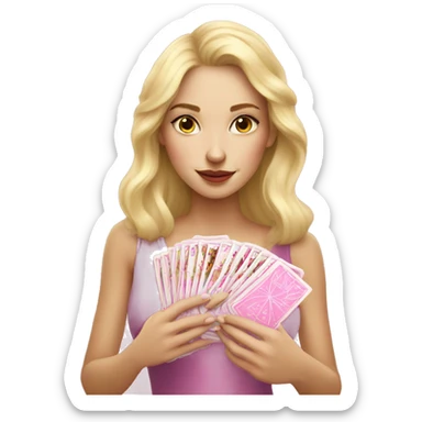Blonde girl with pink tarot cards sticker