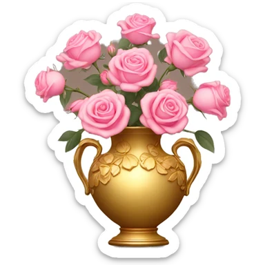 Golden vase with floral pattern and pink roses  sticker