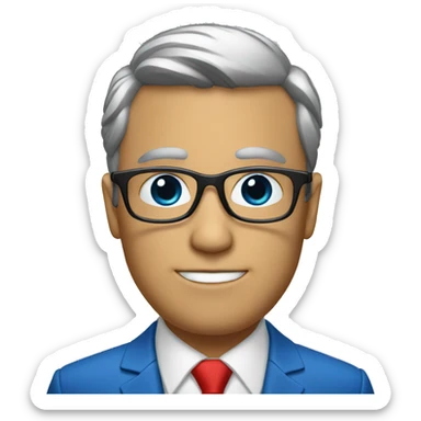 man in blue suit and red tie, black eyes with metallic glasses  sticker