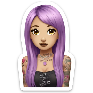 hime gyaru girl, long straight pink and purple hair, tattoos, dark makeup,  sticker