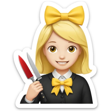 Smile emoji holding knife waring bow sticker