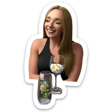 smiling girl with flower cup sticker