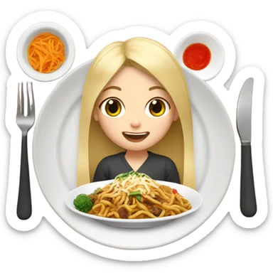  Blonde long hair girl eating Korean food sticker