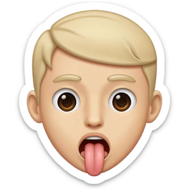 A person shaking their head left to right with their tongue sticking out  sticker