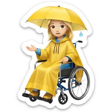 Girl in a wheelchair with rain poncho sticker