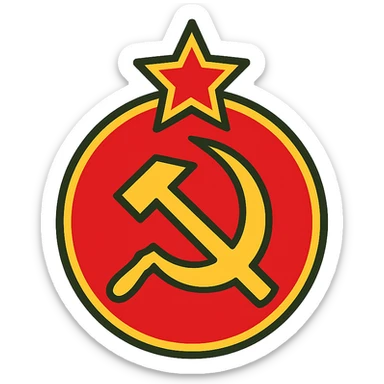 Soviet Union sign, hammer and sickle, classic emblem, red star, gold outline, no text sticker