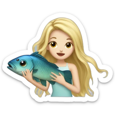 Girl blonde long hair kiss big fish sticker