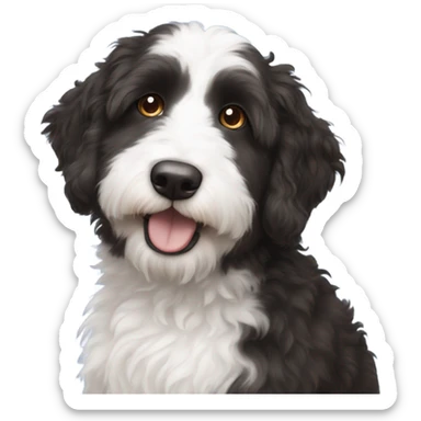 Black and white Aussiedoodle one blu eye, one brown eye  sticker