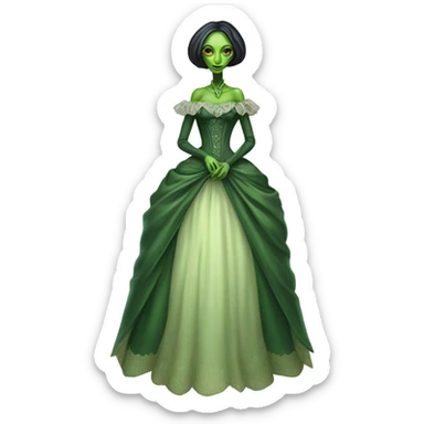 "green alien woman" galora in Victorian dress elegant, full body sticker