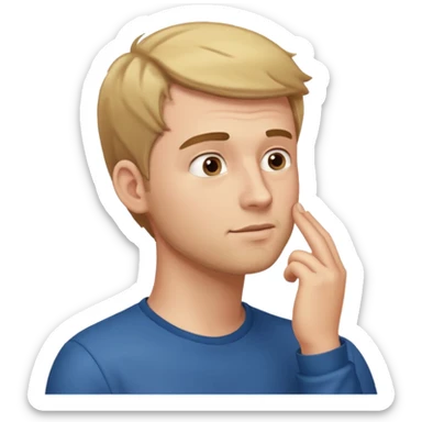 white guy looks up, stands sideways, puts hand to chin, thinks sticker