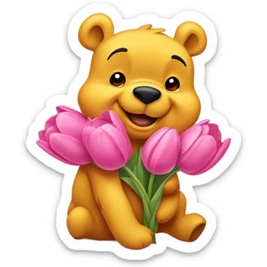 winnie the pooh with a pink tulipán  sticker