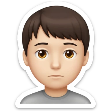 head of a boy thinking, simple emoji style, straight bangs sticker