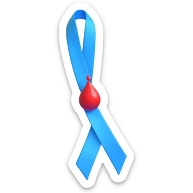 A clean and modern take on the universally recognized blue ribbon for diabetes awareness, incorporating a red blood drop  sticker