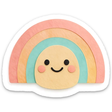 soft pastel rainbow with smooth watercolor texture and happy face, no arms, no legs, full body, kawaii paper craft style sticker