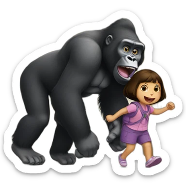 Gorilla carrying dora the explorer towards an open door sticker