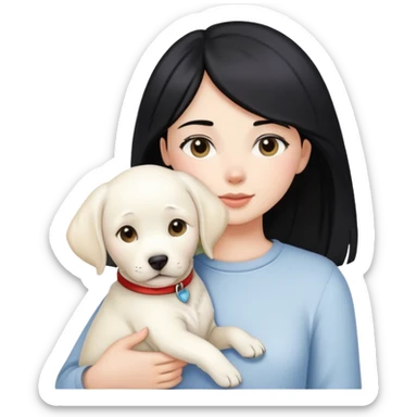 A beautiful black-haired girl holding a white Labrador sticker