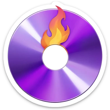 A minimalist CD disc with a subtle fire design, purple flames. sticker