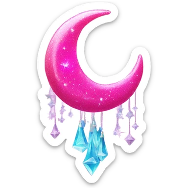 Hot pink crystallized crescent moon with glitter and lights dangling  sticker