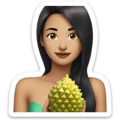 Beautiful woman long black hair in dress holding durian sticker